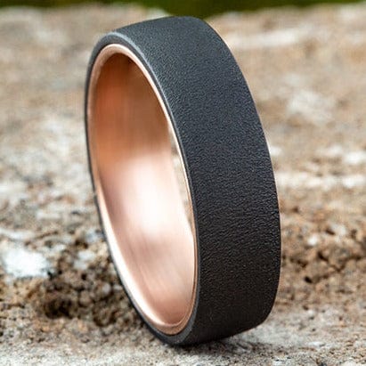 Tantalum and 14k Rose Gold Ring-In-Ring Style Band with A Wired Finish