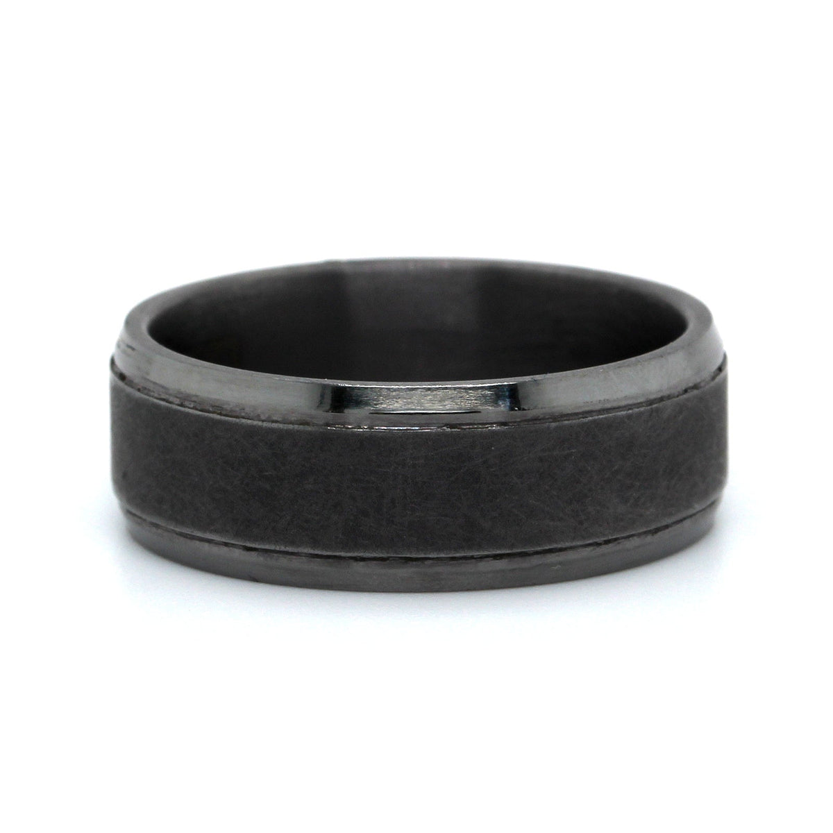 Grey Tantalum Band with A Swirl Finish and High Polished Edges