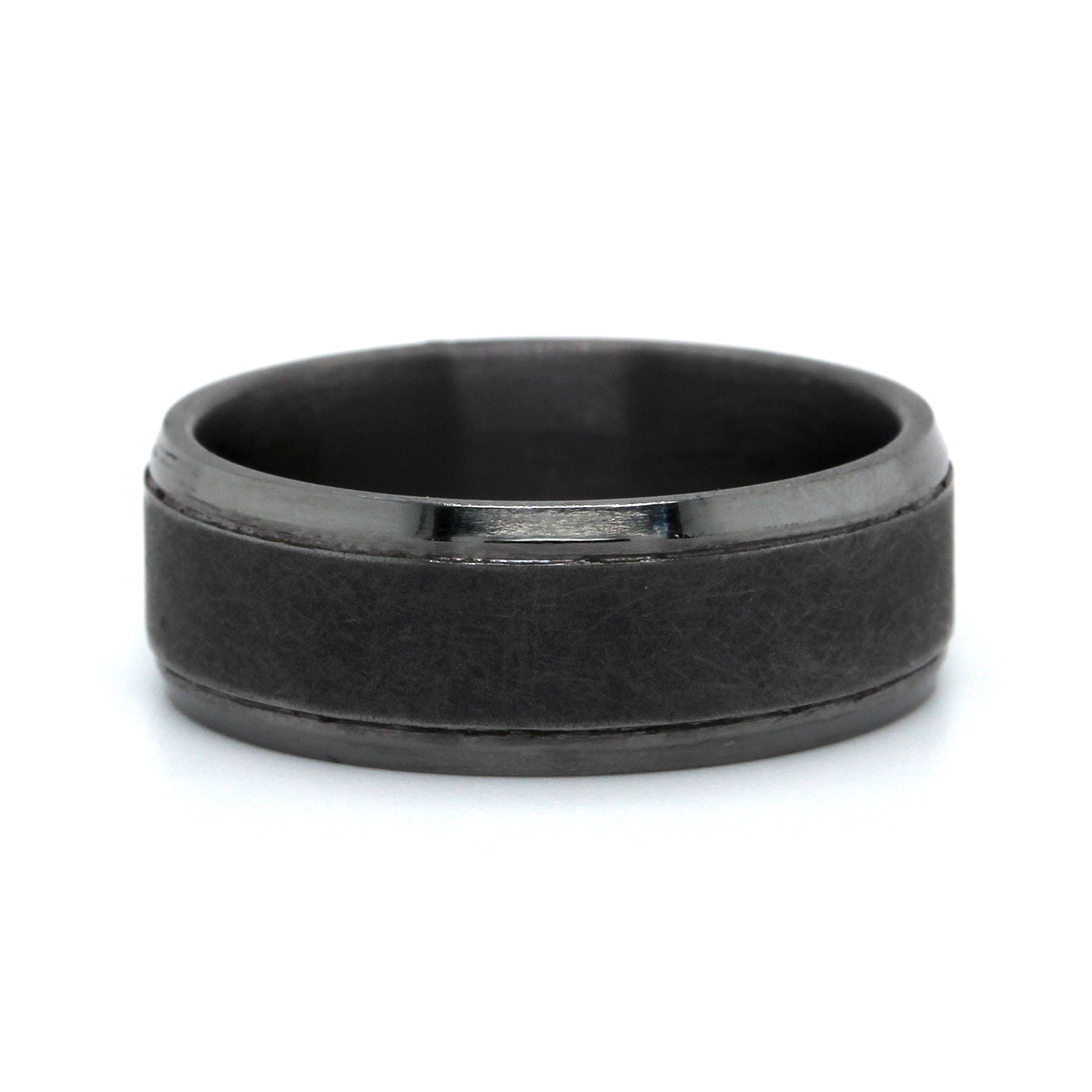 Grey Tantalum Band with A Swirl Finish and High Polished Edges