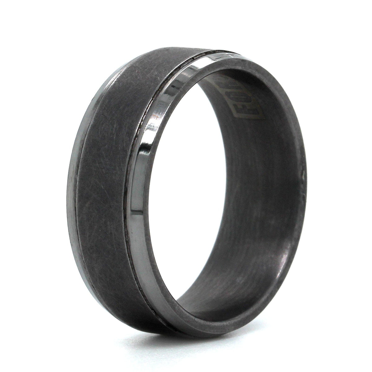 Grey Tantalum Band with A Swirl Finish and High Polished Edges