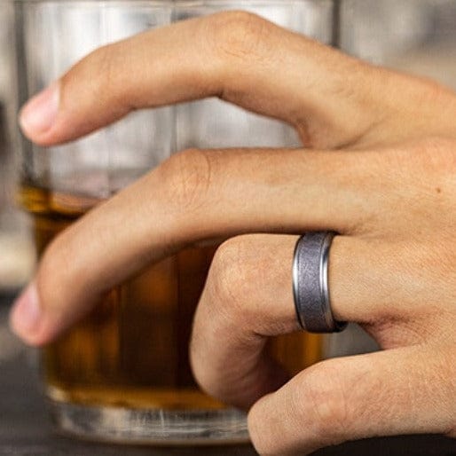 Grey Tantalum Band with A Swirl Finish and High Polished Edges