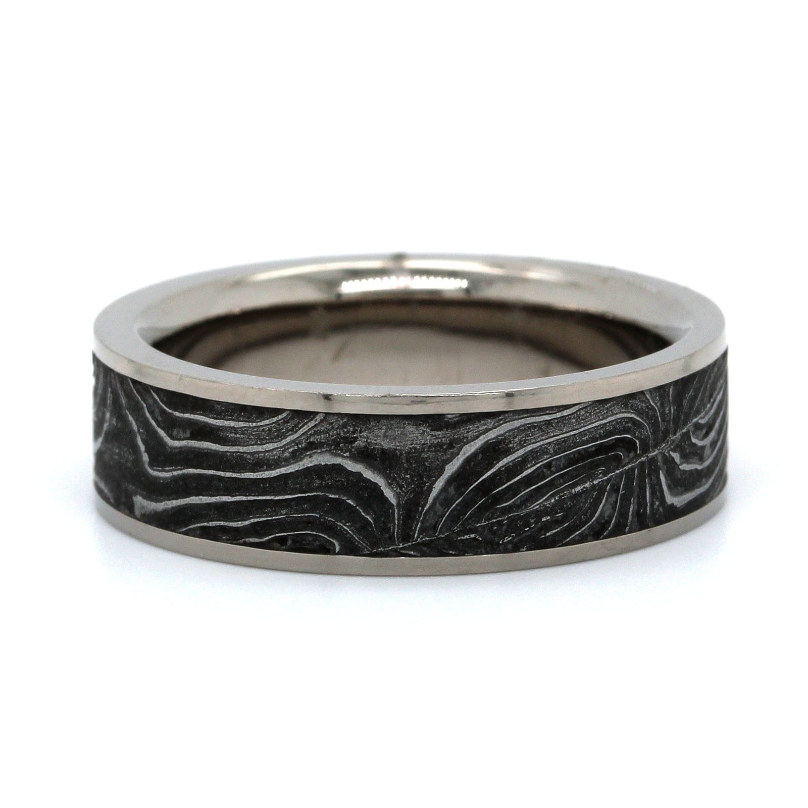 Damascus Steel and Palladium Gun Barrel Wedding Band