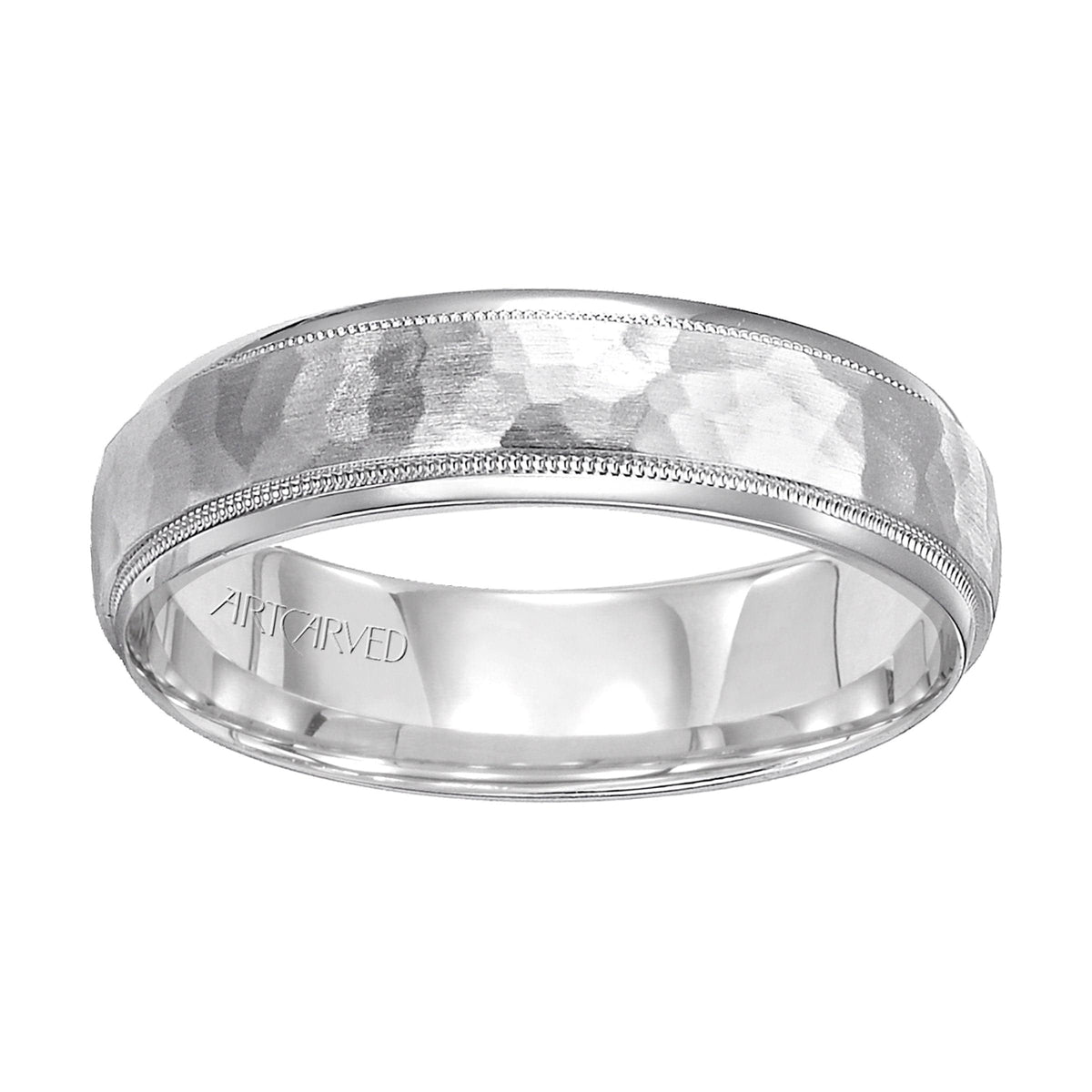 14K White Gold Hammered Satin Band