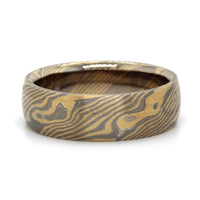 18K Yellow Gold Sterling Silver and Palladium Mokume Birch Wedding Band