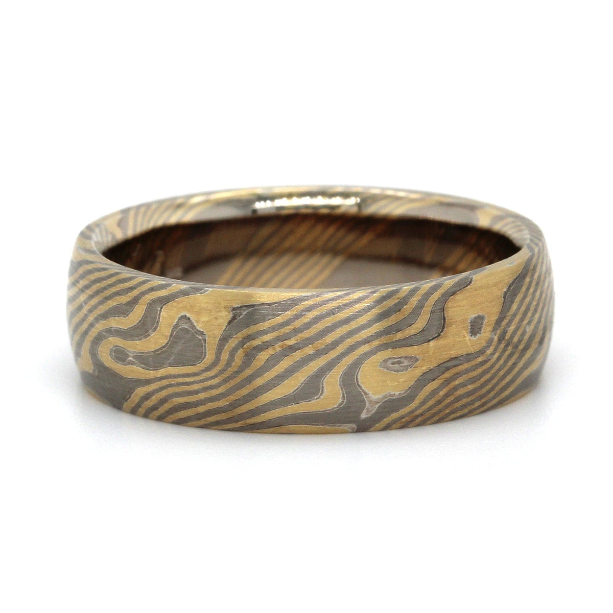 18K Yellow Gold Sterling Silver and Palladium Mokume Birch Wedding Band