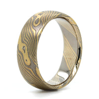 18K Yellow Gold Sterling Silver and Palladium Mokume Birch Wedding Band