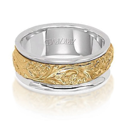 14K White and Yellow Gold Engraved Band