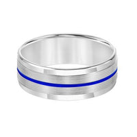 14K White Gold Band with Blue Stripe Center