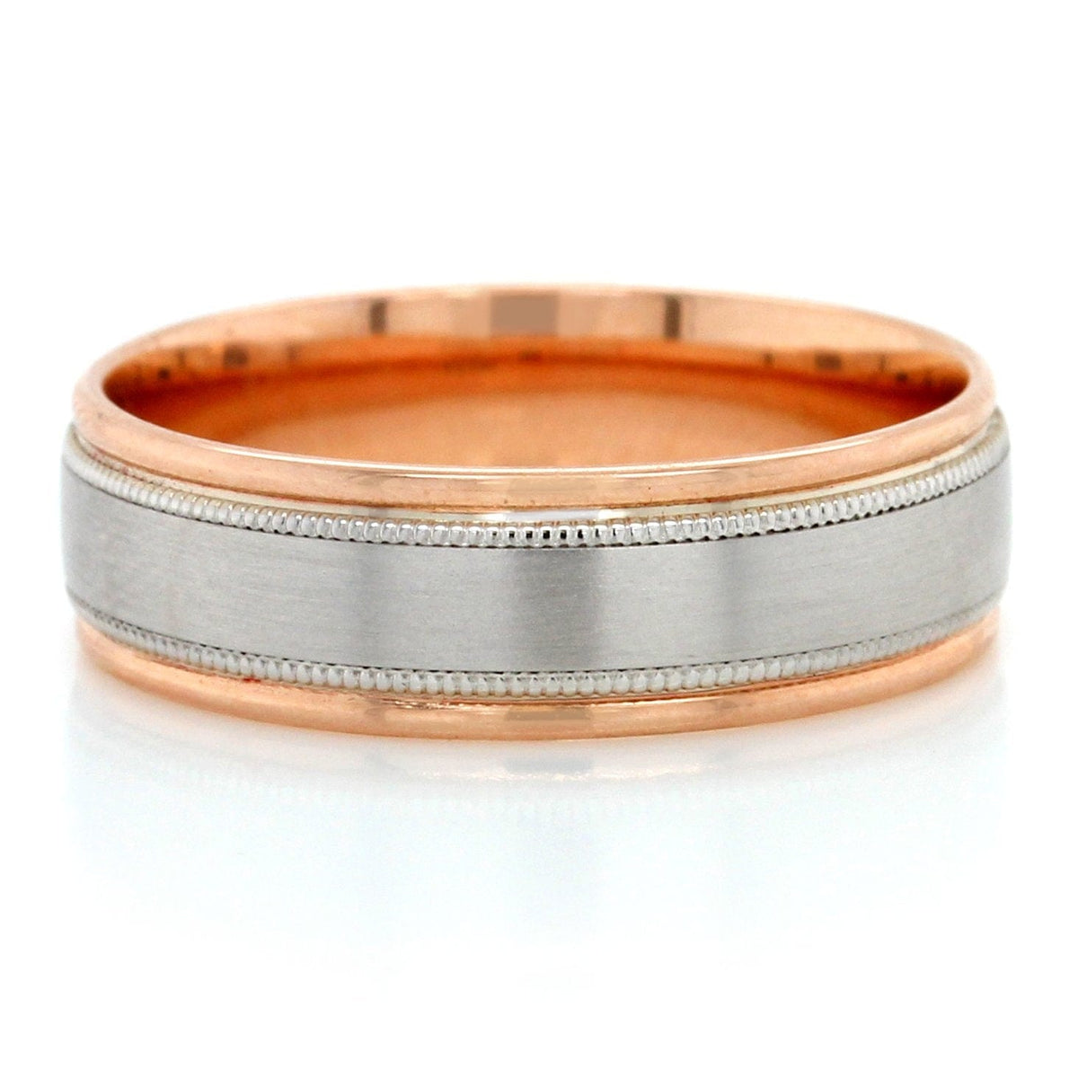14K White and Rose Gold Milgrain Band