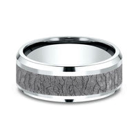 Grey Tantalum Bark Center 14k White Gold Edge Band, Tantalum and 14k white gold, Long's Jewelers
