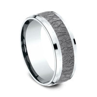 Grey Tantalum Bark Center 14k White Gold Edge Band, Tantalum and 14k white gold, Long's Jewelers