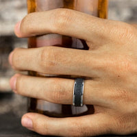 Grey Tantalum Bark Center 14k White Gold Edge Band, Tantalum and 14k white gold, Long's Jewelers