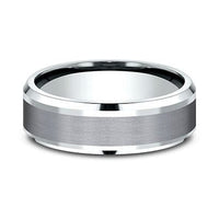 Grey Tantalum and 14k White Gold Band with A Satin Finish Center and High Polish Drop Bevel Edges
