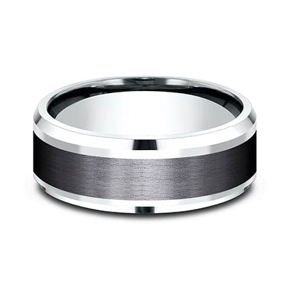 Black Tantalum Center 14K White Gold Edge Band, Tantalum and 14k white gold, Long's Jewelers