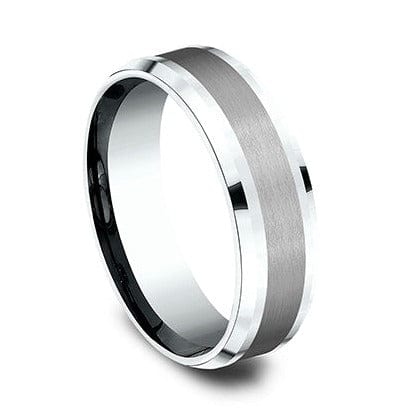 Grey Tantalum and 14k White Gold Band with A Satin Finish Center and High Polish Drop Bevel Edges