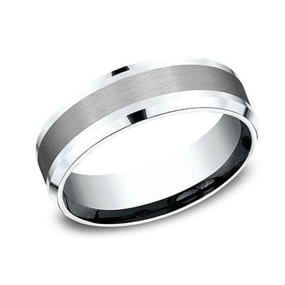 Grey Tantalum and 14k White Gold Band with A Satin Finish Center and High Polish Drop Bevel Edges