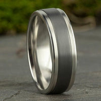 Grey Tantalum and 14k White Gold Band with A Satin Finish Center and High Polish Drop Bevel Edges