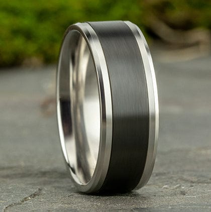 Black Tantalum Center 14K White Gold Edge Band, Tantalum and 14k white gold, Long's Jewelers