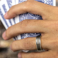 Grey Tantalum and 14k White Gold Band with A Satin Finish Center and High Polish Drop Bevel Edges