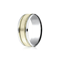 14K Two-Tone Satin Center Milgrain Band, 14k yellow and white gold, Long's Jewelers