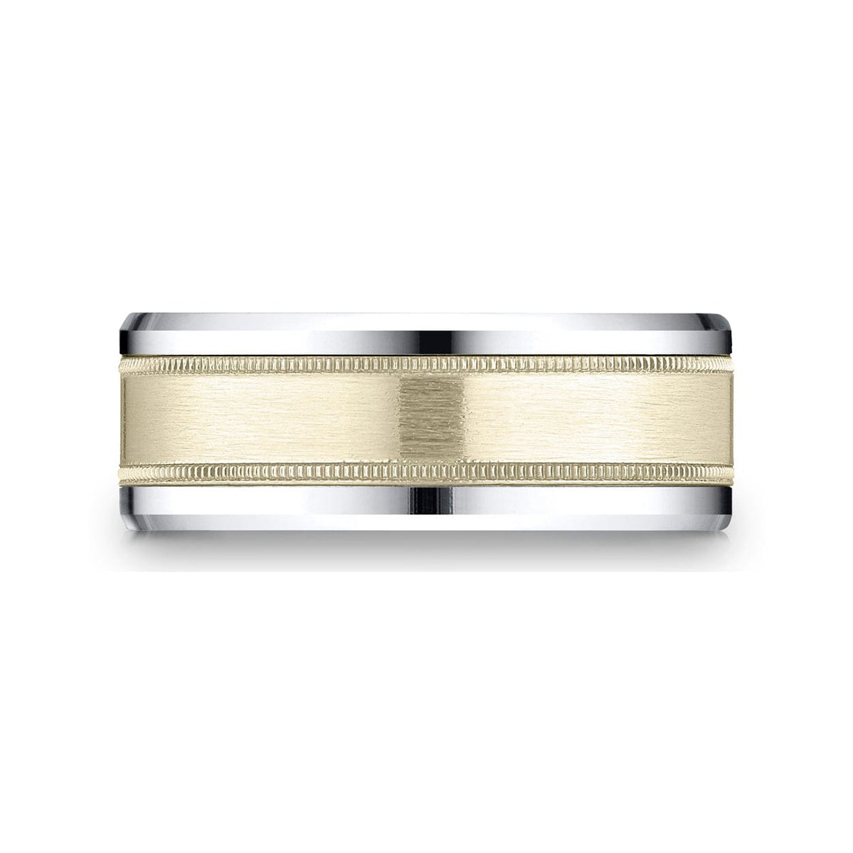 14K Two-Tone Satin Center Milgrain Band, 14k yellow and white gold, Long's Jewelers