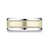 14K Two-Tone Satin Center Milgrain Band, 14k yellow and white gold, Long's Jewelers