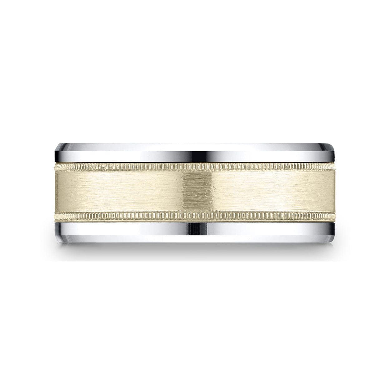 14K Two-Tone Satin Center Milgrain Band, 14k yellow and white gold, Long's Jewelers