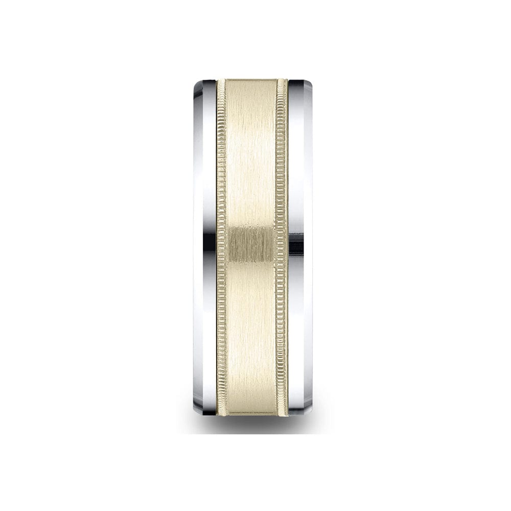 14K Two-Tone Satin Center Milgrain Band, 14k yellow and white gold, Long's Jewelers