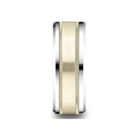 14K Two-Tone Satin Center Milgrain Band, 14k yellow and white gold, Long's Jewelers