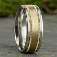 14K Two-Tone Satin Center Milgrain Band, 14k yellow and white gold, Long's Jewelers
