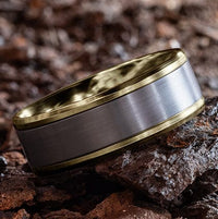 Grey Tantalum Center 14K Yellow Gold Edge Band, Tantalum and 14k yellow gold, Long's Jewelers