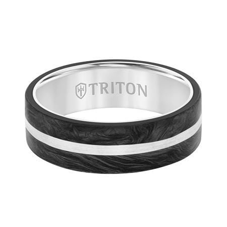 14K White Gold Band with Carbon Fiber Edges