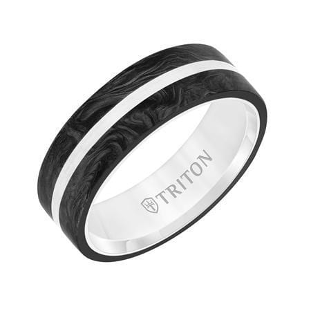 14K White Gold Band with Carbon Fiber Edges
