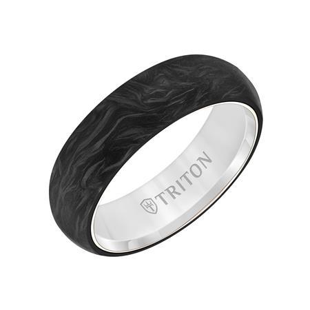 14K White Gold Band with Carbon Fiber