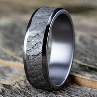 Grey Tantalum Band with Lava Rock Center