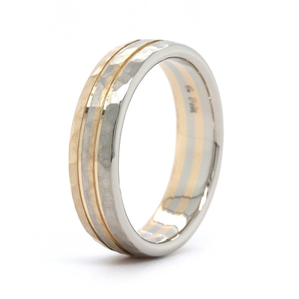 14K Two-Tone Hammered with Groove Band