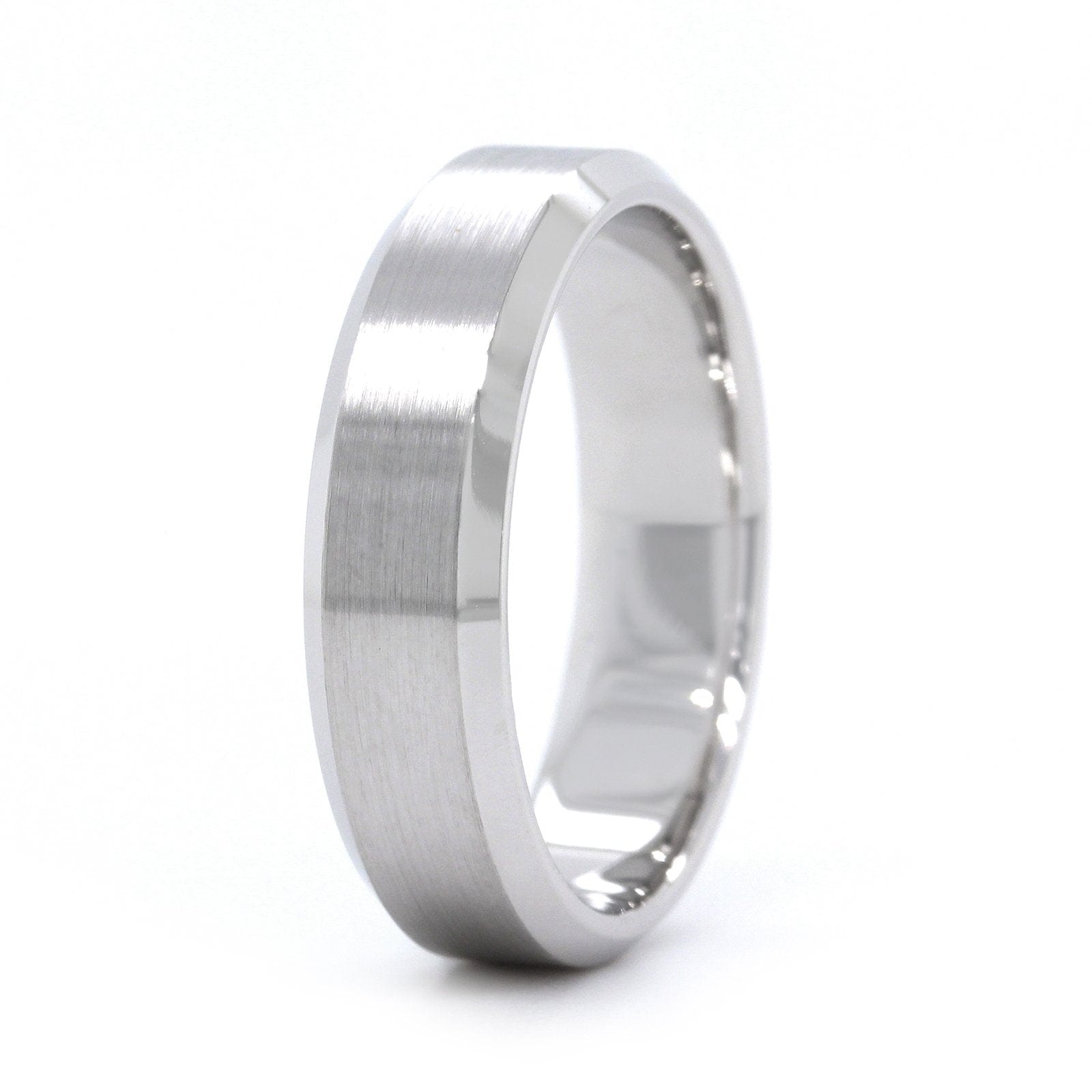 14K White Gold Satin Center with Beveled Edge Band