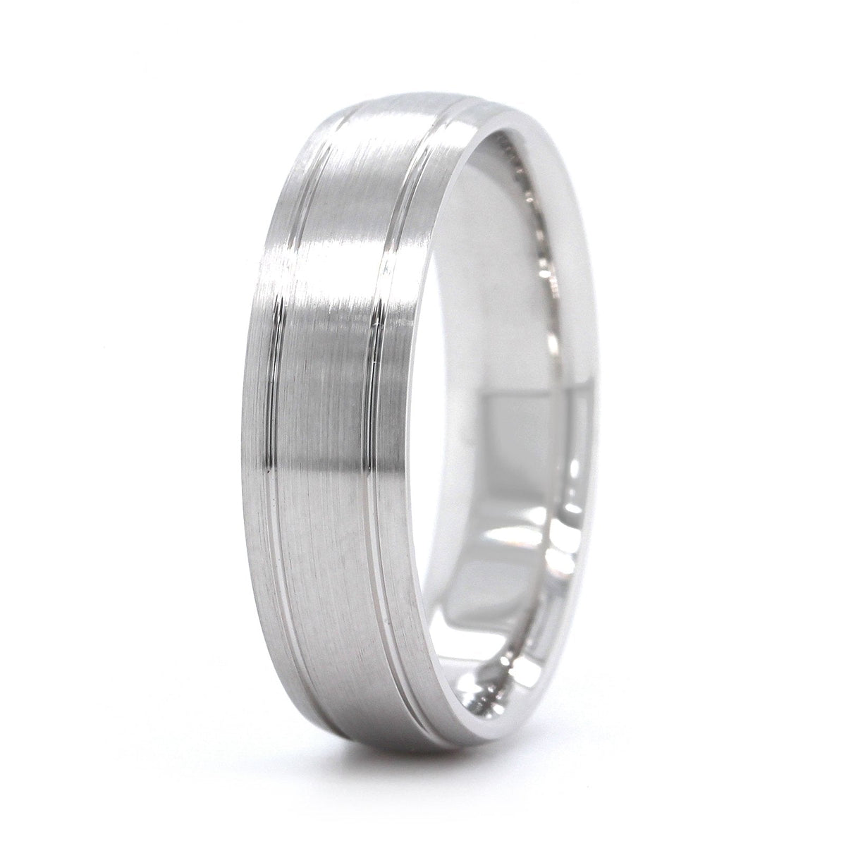 14K White Gold Satin Center with Groove Edge Band