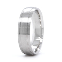 14K White Gold Satin Center with Groove Edge Band