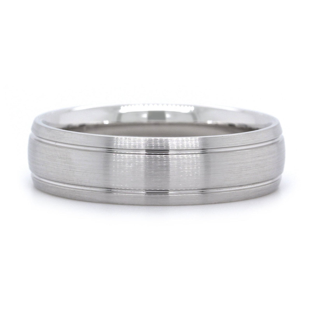 14K White Gold Satin Center with Groove Edge Band