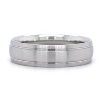 14K White Gold Satin Center with Groove Edge Band