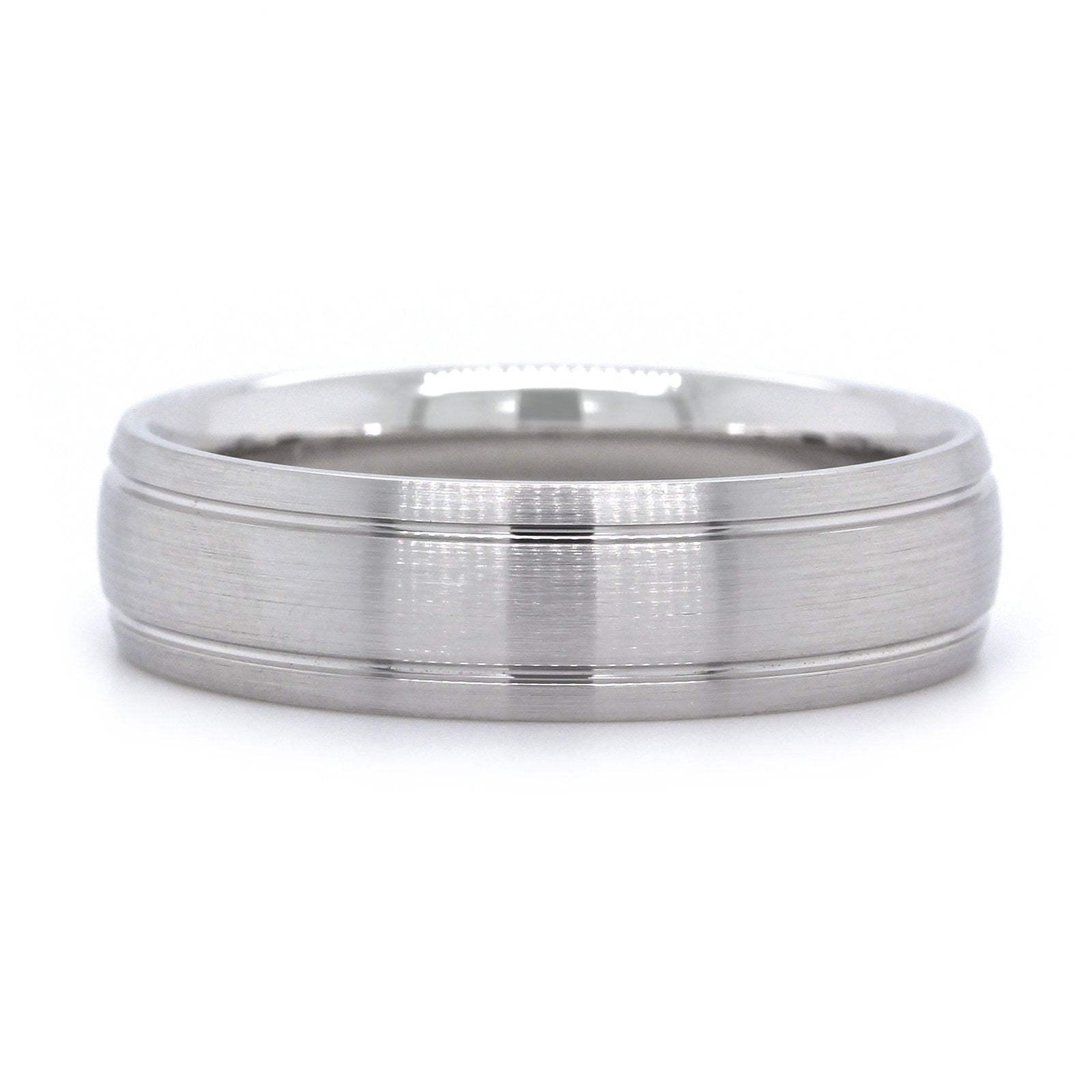 14K White Gold Satin Center with Groove Edge Band