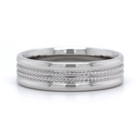 14K White Gold Rope Design Center with Polished Edge Band
