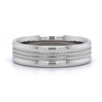14K White Gold Rope Design Center with Polished Edge Band