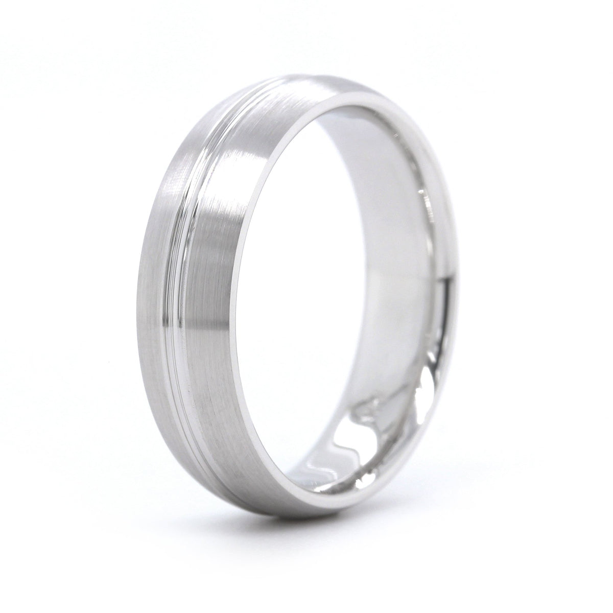 14K White Gold Satin Finish with Groove Center Band