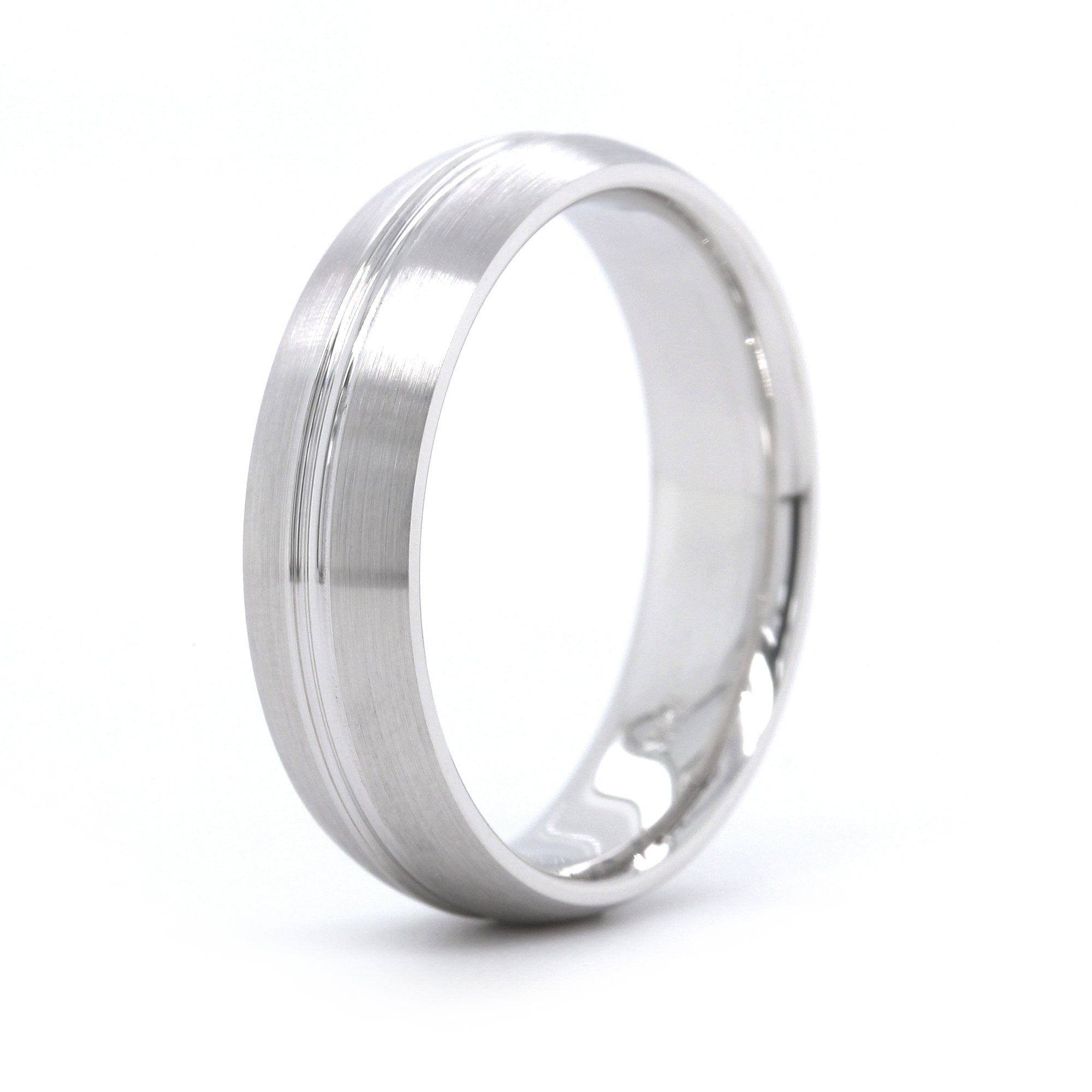 14K White Gold Satin Finish with Groove Center Band