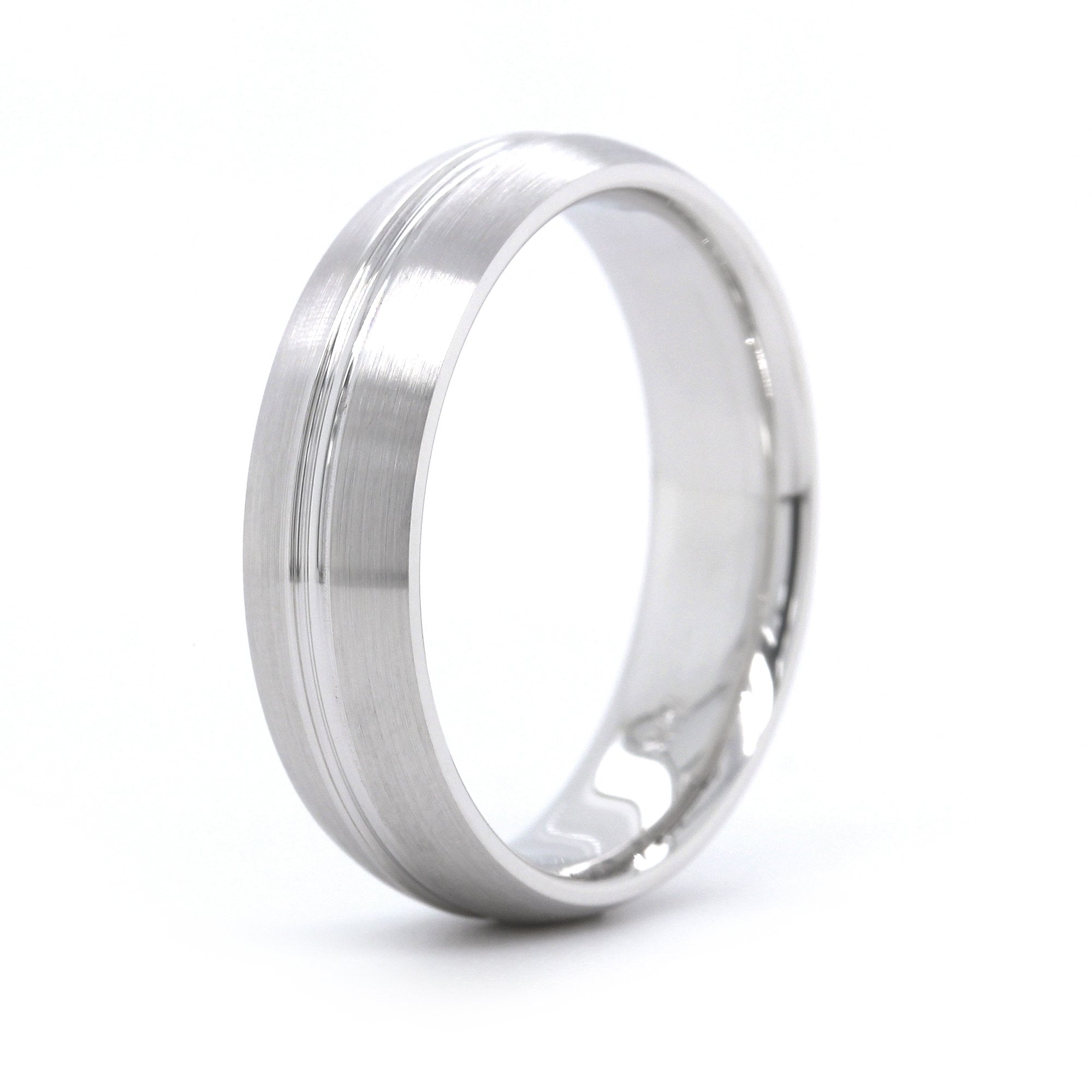 14K White Gold Satin Finish with Groove Center Band