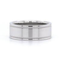 14K White Gold Polished Center with Milgrain Band