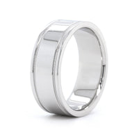 14K White Gold Polished Center with Milgrain Band