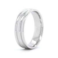 14K White Gold Polished Center with Milgrain Band